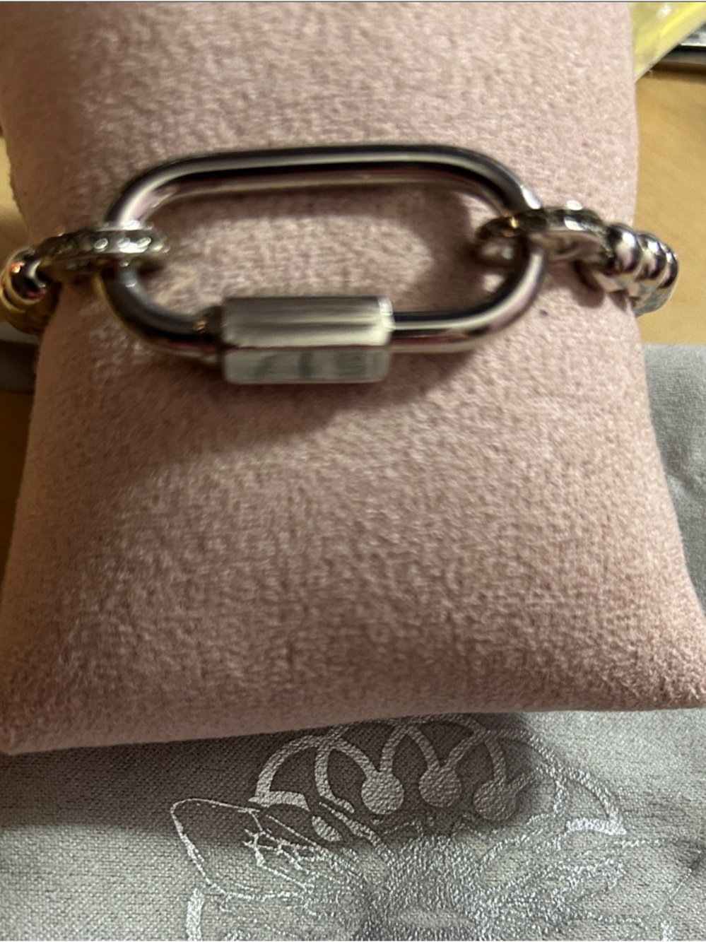 Marlyn Schiff Silver Bead Stretch Bracelet with Carabiner Clasp NEW